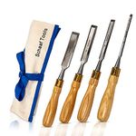 Finely Crafted Wood Chisel Set, 4 High-Performance Woodworking Chisels with Durable, Sharp CR-V Steel Blades Tempered to 60HRc, Chisel Set with Tool Roll from Schaaf Wood Carving Tools
