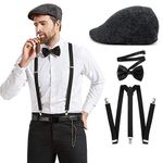 CLOTHERA Suspender and Bow Tie Set with Flat cap for Men (Black)