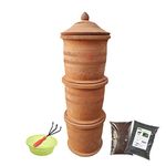 Kh@dbin 3 Tier Terracotta Home Composter – Earthen Compost Bin + Starter Kit (DIY) – Convert Organic & Kitchen Waste into Natural Fertilizer at Home