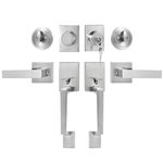 VEVOR Double Door Handle Set, Satin Nickel Square Door Lever, Heavy Duty Double Front Door Handle Set with Dummy, Double Door Lock Set with Reversible Handle Lever, for Front Door or Office Door