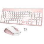 Wireless Keyboard with Mouse - FENIFOX USB 2.4Ghz Ergonomics Compact Full-Size Keyboard Silent Mouse for Laptop Computer PC,Full Compatible with mac Windows - Rose Gold