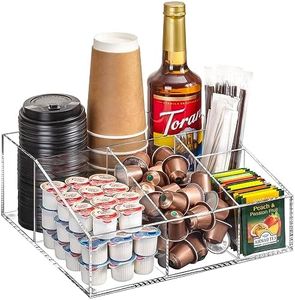 BEYGORM Acrylic Coffee Bar Station Organizer for Countertop,Office Breakroom Clear Snack Tea Storage Accessories Holder for Kcup Pod Condiment Cup Sugar Creamer Syrup, Coffee Gift for Coffee Lovers