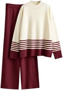 Tanming Women's Lounge Sets 2 Piece Outfits Knitted Pullover Sweater Tops Wide Leg Pants Tracksuit(WineRed-XXL)