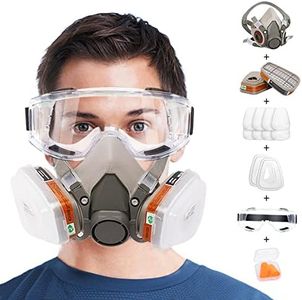 Reusable Respirators Half Facepiece Cover - ANUNU Chemical Respirator with Filters/Goggle Against Dust Organic Gas Vapors for Epoxy Resin Welding Woodworking