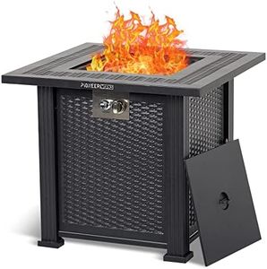 28 Inch Propane Fire Pit Table, PioneerWorks 50000BTU Rectangle Fire Table with Cover, Sturdy Steel and Iron Fence Surface, CSA Safety Certified, Companion for Your Garden