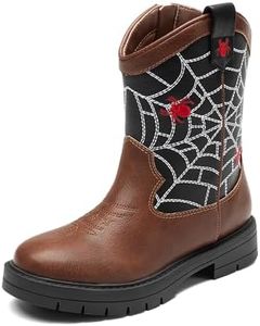 DREAM PAIRS Boys Girls Cowboy Boots Kids Western Riding Mid Calf Boots with Side Zipper (Toddler/Little Kid/Big Kid),Size 6 Big Kid,Brown/Black,KKUMMB2504