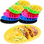 Roshtia 24 Pcs Taco Holder Fiesta Taco Plate Bulk with 2 Stand up Taco Holder Plus 4 Compartments Plastic Taco Tray for Soft and Hard Shell Tacos, Microwave Safe for Taco Night and Taco Bar (Colorful)