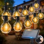 Solar Festoon Lights Outdoor,Shatterproof G40 LED Outdoor String Lights Waterproof with 50 Bulbs, 4 Modes Light for Outside Wedding Backyard Patio Garden Party Decoration (Warm White)