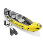 INTEX 68307EP Explorer K2 Inflatable Kayak Set: Includes Deluxe 86in Aluminum Oars and High-Output Pump – SuperStrong PVC – Adjustable Seats with Backrest – 2-Person – 400lb Weight Capacity