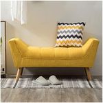 INMOZATA Chenille Fabric Window Seat Bench Upholstered End of Bed Bench Arm Bench Hallway Bench Padded Footrest Seat with solid wood legs for Living Room Bedroom Hallway (Yellow)