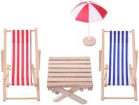 Cobee Miniature Dollhouse Beach Chair,4pcs 1:12 Beach Miniature Dollhouse Decoration Outdoor Accessories Mini Doll Twin Deck Chairs,Umbrella,Table for DIY Garden Plant Pool Cake Furniture Decor