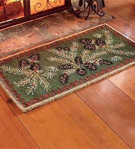 Plow & Hearth 2'x4' Hooked Pine Cone Fireproof Hearth Rug |100% Wool Fireplace Mat | Protect Home Décor Hardwood Floor and Carpet from Sparks and Embers Wood Stove