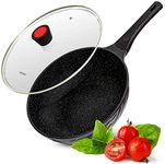 INTIGNIS Pro Non Stick Stir Fry Pan with Lid, Wok Pan 30cm Induction Gas Electric Hobs, Chemical Free Cooking Pot Stay Cool Handle (Black)