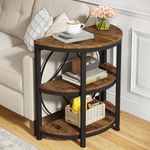 Tribesigns Side Table, Half Circle End Table with Storage Shelf & Metal Frame, 3-Tier Half Moon Table, Tall Nightstand for Bedroom, Living Room, Office, Small Spaces, Rustic Brown (1PCS)