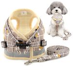 Zunea No Pull Small Dog Harness and Lead Set Adjustable Reflective Step-in Chihuahua Vest Harnesses Mesh Padded Plaid Escape Proof Puppy Jacket for Boy Girl Pet Dogs Cats Khaki M