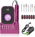 Professional Nail Drill Machine 40000RPM e Files for Nails Professional 1800 mAh Electric Efile Nail Drill 40 Speed Nail Drill for Acrylic and Gel Nails with 7 Nail Files Bit for Home Salon (Purple)