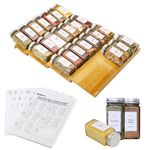 KitHero Spice Drawer Organizer with 24 Jars and 216 Labels,Non-slip Rubber, Bamboo 4 Tier Spice Racks Tray Seasoning Containers for Kitchen Drawers,Cabinets,Countertop,13" Wide * 15.8" Deep