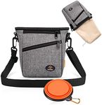 Ownpets Dog Training Pouch, Pet Treat Training Pouch with Collapsible Bowl, Shoulder Strap & Waist Strap, 4 Ways to Wear, Practical Training Bag for Dog Training, Daily Walks - Grey