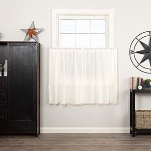 VHC Brands 10763 Tobacco Cloth Antique White Tier Fringed Set of 2 L36xW36