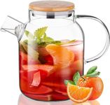 VILON Italian Premium 1.8 litre Glass Water Jug, Glass Jug With Airtight Wooden Lid And Strainer, Borosilicate Glass, Pack Of 1