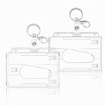 ID Card Holders, 2pcs Hard Clear Badge Holder with Keyring, ID Card Holder for Office,School, ID Credit Cards,ID Clip,Pass Holder (A2 - Horizontal)