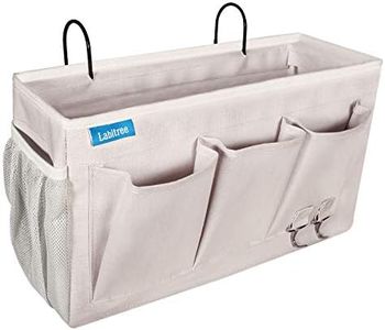 Labitree Bedside Caddy, Hanging Storage Organizer 6 Pockets Canvas Bag for Bunk, College Dorm Bed, Bed Rails with Magazine Phone Tablet Water Bottle Holder, Grey