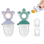 PandaEar 2 Pack Baby Food Feeder, Baby Fresh Fruit Feeder Pacifier with 2 Silicone Replacement Pouches| Training Massaging Baby Teething Toy | Food Grade Soft Safe BPA-Free| Toddlers Infants Kids