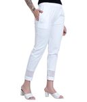 NICE WONDER,Womens White Cotton Trouser Pants with lace Embroidery Design and Pockets Size 28 to 42 (30, White)