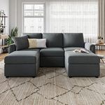 LINSY HOME Modular Sofa, Sectional Couch L Shaped Sofa with Storage, Modular Sectionals with Storage Space and Ottomans, Modern Small Sofa with Chaise for Living Room, Dark Gray