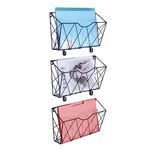 KEEGH Hanging Wall File Organizer 3 Pockets Wall Paper Organizer Mail Organizer Wall Mount File Folder Metal Wall Magazine Rack with Hooks