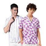 GRECIILOOKS Men's Printed Regular Fit Shirt (GL-MS-6019&MS-6022_Purple&White L)