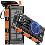 WASTDE Wireless Solar Power Bank 26800mAh with Hand Crank & 4 Cables, Solar Charger Power Bank USB-C Fast Charging 7 Outputs 4 Inputs for Phone, Outdoor Waterproof External Battery for Camping