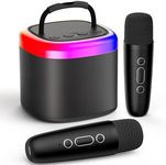 JYX Mini Karaoke Machine, Portable Bluetooth Karaoke Speaker with Wireless Microphone and Party Lights for Kids and Adults, Birthday Gifts for Girls Boys Family Home Party… (Black, 2 Mics)