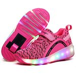 Qneic Roller Skate Shoes LED Light Up Wheely Shoes Roller Shoes for Boys Girls Kids Wheeled Sneaker Shoes (11.5 Little Kid / EU28 ;Pink)