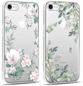 Yoedge 2 pièces Transparente Coque pour iPhone 6 / iPhone 6S 4,7" Motif de Fleurs et Feuilles Fille Femme Étui, Housse de Protection Antichoc TPU Mignon Aesthetic Design Case Cover pour iPhone 6S