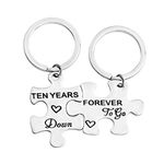 FEELMEM 10th Ten Years Down Forever To Go Couples Puzzle Keychain Set 10 Years Anniversary Key Chain For Him Her