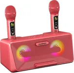 MASINGO Karaoke Machine for Adults and Kids with 2 Wireless Microphones, Portable Bluetooth Singing Speaker, Colorful LED Lights, PA System, Lyrics Display Phone Holder, and TV Cable. Presto G2 Pink