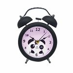 LA HUATE Cute Cartoon Panda Alarm Clock Metal Twin Bell Kids Bedroom Silent Non-ticking Desk Clock Quartz Analog Travel Clock with Night Light,Black