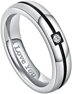 AmDxD Jewellery Pair of Rings Made of Stainless Steel, Elegant Women's Rings and Men's Rings with Engraving I Love You, Engagement Rings Stainless Steel Rings Wedding Rings Band Rings 4 mm (Price for 1), Rose Gold Black, Stainless steel, Cubic Zirconia