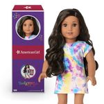 American Girl Truly Me 18-inch Doll #108 with Brown Eyes, Black-Brown Hair, Tan Skin, Tie Dye T-Shirt Dress, for Ages 6+