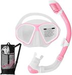 Luwint Kids Snorkel Set - Snorkeling Mask Kit Includes Swim Nose Goggles, Dry Top Snorkel, Mesh Gear Bag for Diving, Swiming, Training, Children 6-14 Years (Pink)