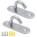 JaneYi (2 Pack) Stainless Steel 304 Ceiling Hooks M8 Heavy Duty Oval Open Hooks Pad Eye Plate Anchor Screw Wall Mount Hook for Hammock Swing Chair Yoga Mosquito Net Boat Rigging Marine Deck Hardware