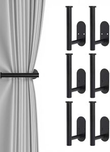 Hoousuper 6pcs Black Stainless Steel Curtain Tiebacks, Wall Mounted Curtain Holders, Tie Backs, Holders, Hooks
