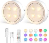 Onumii Under Cabinet Rechargeable LED Puck Lights with Remote - Magnetic Stick-on Under Counter Lighting for Kitchen, Wardrobe, 2 Pack White