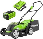 Greenworks 40V Cordless Lawnmower for Lawns up to 200m², 35cm Cutting Width, 40L Bag PLUS 40V 2Ah Battery & Charger, 3 Year Guarantee-G40LM35K2, Green, Black, Grey