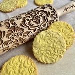 DAMASK Embossing Rolling pin. Laser cut embossed dough roller with flowers. Embossed cookies. Pottery. Birthday gift for mother by Algis Crafts