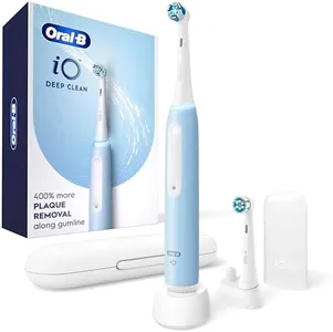 Oral-B iO Series 3 Limited Rechargeable Electric Powered Toothbrush, Blue with 2 Brush Heads and Travel Case - Visible Pressure Sensor to Protect Gums - 3 Modes - 2 Minute Timer