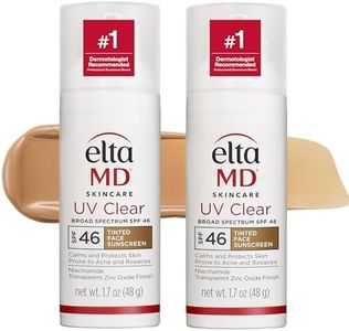 EltaMD UV Clear Tinted Sunscreen for Face, SPF 46 with Zinc Oxide, Oil-Free, Dermatologist Recommended, For Acne-Prone Sensitive Skin, 1.7 oz (Pack of 2)