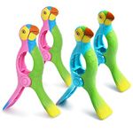 Beach Towel Clips, Kaluofan 4PCS Towel Clips for Beach Chairs, Strong Beach Chair Clips for Towels, Vivid Parrot Shape Beach Accessories (Blue+Pink)