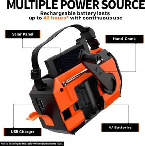 FosPower Emergency Weather Radio – Portable Hand Crank, Orange